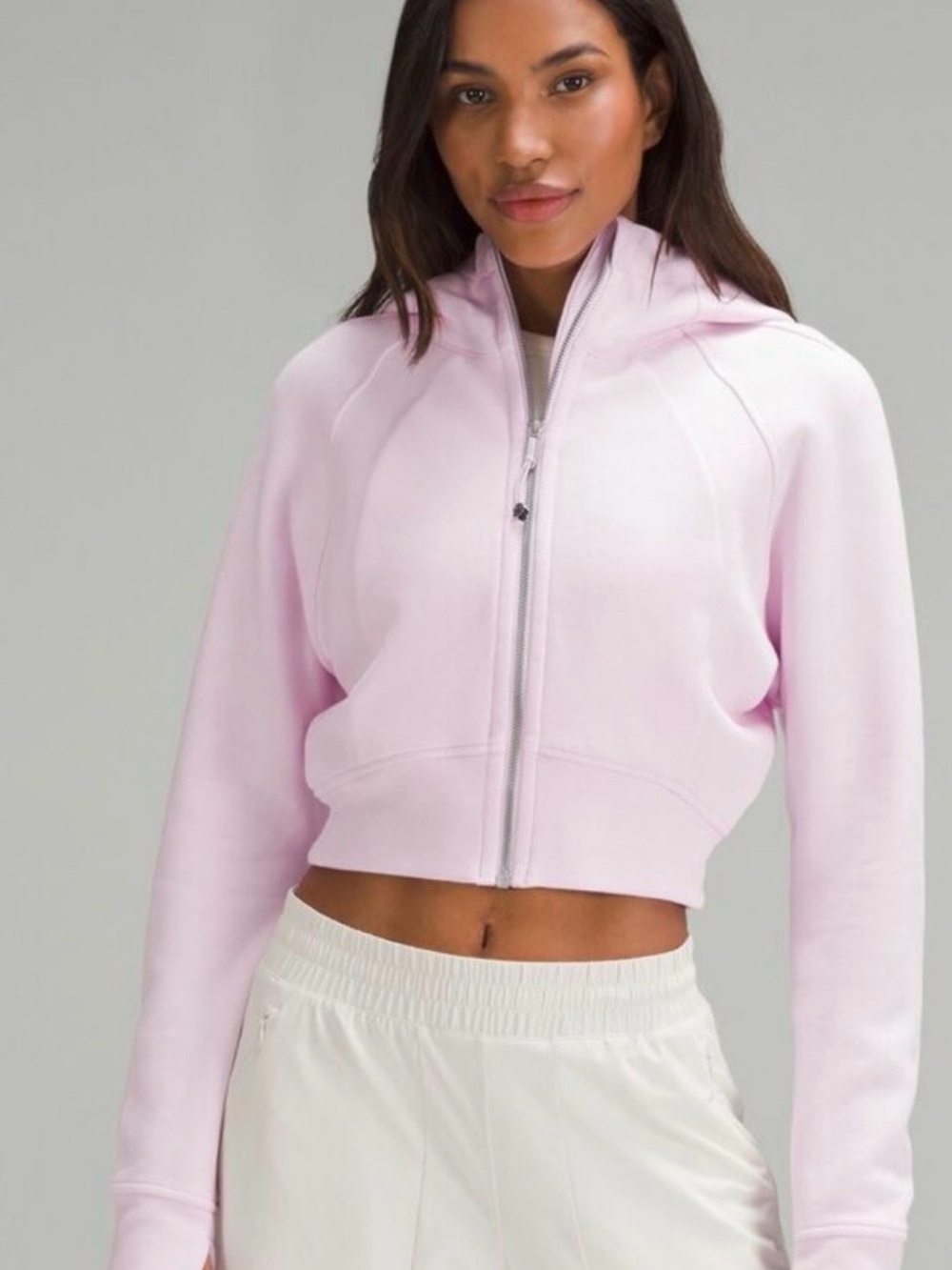 lululemon athletica Pastel Pink Cropped Zip Hoodie Scuba Size Small